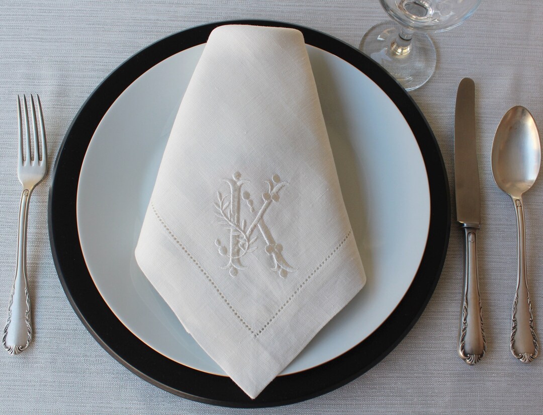 Berry Embroidered Wedding Napkin, Monogrammed Linen Napkin, Wedding Napkin, Hemstitched Linen