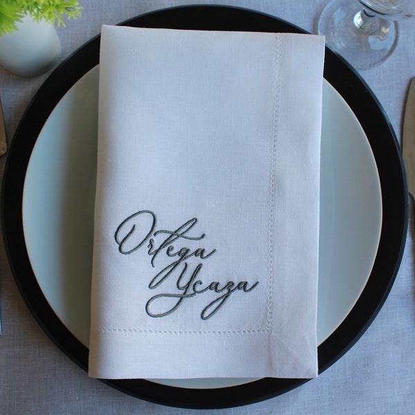 Name Embroidered Linen Napkin, Family Embroidered Linen Dinner Napkin, Customized Linen Napkin, Personalized Dinner Napkin, Wedding Gift