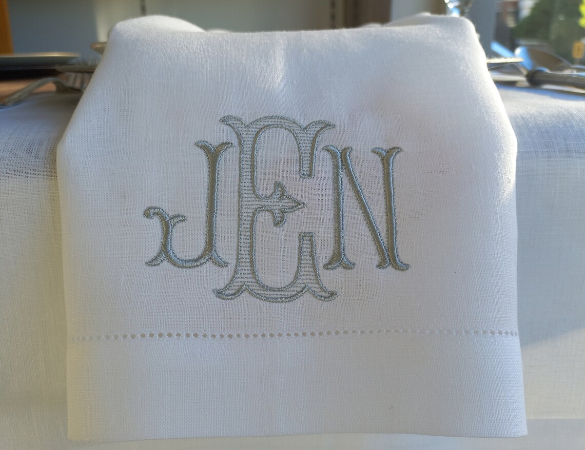 Three Letters Embroidered Linen Napkin Family Initials Linen Etsy