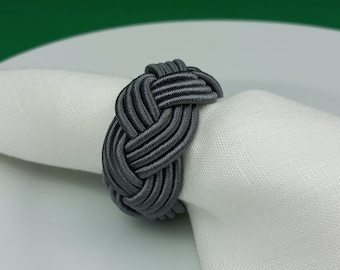Anthracite Rayon Napkin Ring, Sailor Napkin Ring, Turks Head Napkin Holder, Table Decor, Thanksgiving Day Dinner Decor, Wedding Table Decor