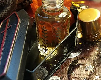 BLACK No. 1  goth perfume oil with coffin box. Smells like "burning leaves"