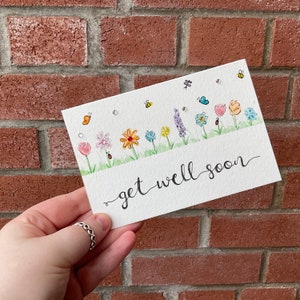 Bon rétablissement! Carte de fleurs| Fait main individuellement | Aquarelle | 4x6 | Carte vierge
