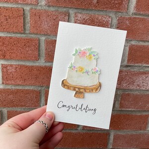 Toutes nos félicitations! Carte de gâteau de mariage | Fait main individuellement | Aquarelle | 4x6 | Carte vierge