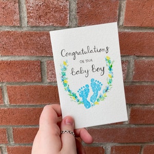 Félicitations pour votre petit garçon !| Fait main individuellement | Aquarelle | 4x6 | Carte vierge