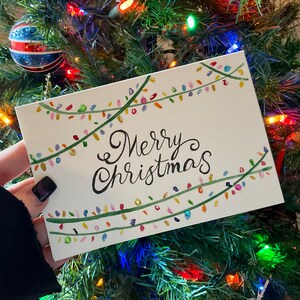 Carte de lumières joyeuses de Noël | Fait main individuellement | Aquarelle | 4x6 | Carte vierge