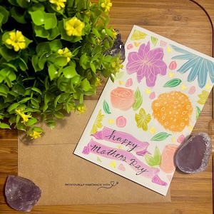 Bonne fête des mères !| Fait à la main individuellement | Aquarelle | 4 x 6 | Carte vierge
