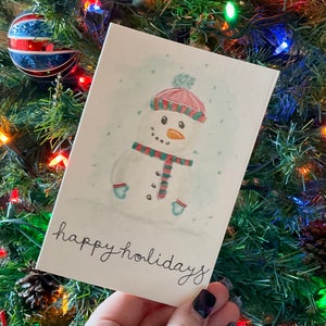 Bonhomme de neige de joyeuses fêtes | Fait main individuellement | Aquarelle | 4 x 6 | Carte vierge