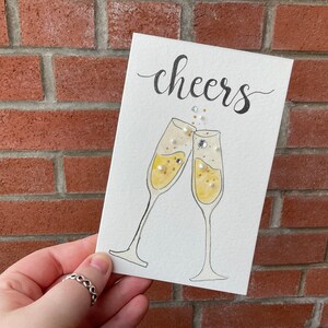 Acclamations! Carte Champagne | Fait main individuellement | Aquarelle | 4x6 | Carte vierge