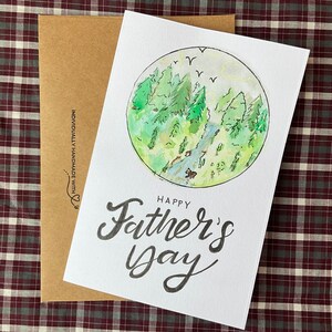 Carte de forêt heureuse fête des pères | Fait à la main individuellement | Aquarelle | 4 x 6 | Carte vierge