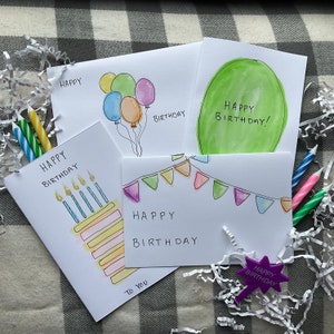 Jeu de cartes d’anniversaire de 4 | Individuellement fait à la main | Aquarelle | 4 x 6 | Cartes vierges