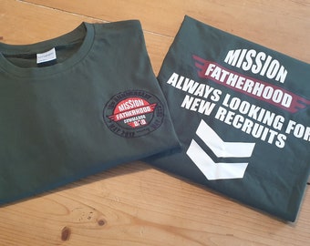 Commando Dad "Mission Fatherhood" embroidered T Shirt - when out with your Troopers adventuring, get kitted up with a cool "T"...
