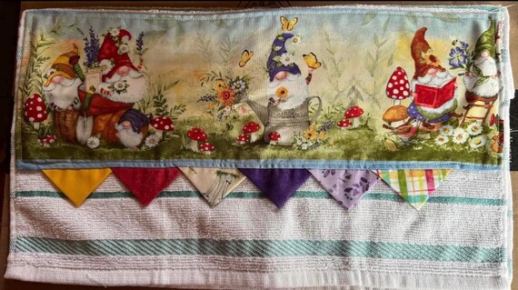 Kitchen Towels. Set of 2. Springtime Gnomes