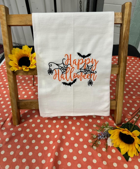 Embroidered Flour Sack Towels.                                     Happy Halloween
