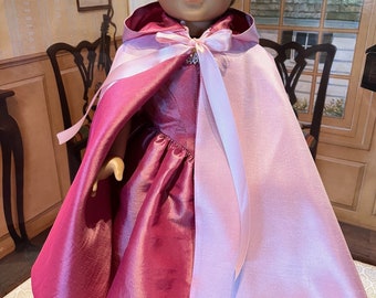 Beautiful 1840’s Custom Romantic Era Historical Pink 4 Piece Ensemble, Ball Gown, Reversible Cape, Crinoline, Shoes for American Girl Dolls