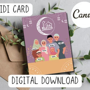 Porta-cartões Eidi para impressão, cartões comemorativos islâmicos, download digital, cartões Ramadã e Eid, cartões digitais islâmicos Eid Mubarak 4,5 x 6 polegadas,