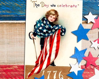 Patriotic July 4th Vintage Fourth Americana Image Download Victorian Postcard, printable digital art ephemera, crafts, scrapbooking, party