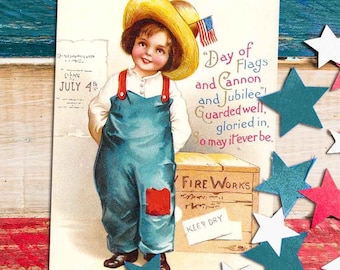 Patriotic Vintage July 4th Americana Image Download Victorian Postcard, printable digital art ephemera graphic, crafts, scrapbooking, party