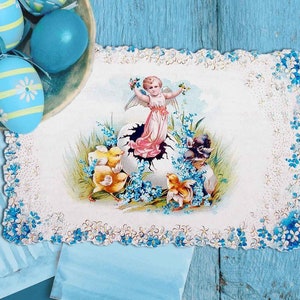 Cartão postal de Páscoa Vintage para impressão, anjo chocando de ovo. Fantasia vitoriana Baixar imagem clipart scrapbooking, artesanato, adesivo de diário de lixo