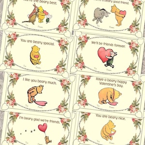 Classique Winnie l'ourson Saint-Valentin, vintage enfants classe Saint-Valentin enseignant mignon téléchargement imprimable ours clipart numérique pour étiquettes d'école