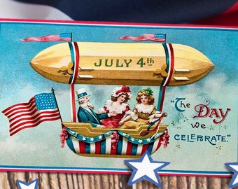 Patriotic Vintage July 4th Americana Image Download Victorian Postcard, printable digital art ephemera graphic, crafts, scrapbooking, party