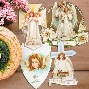 Vintage Easter Angel Clipart PNG Cartões Postais. Gráficos religiosos cristãos. Download digital para impressão vitoriana, scrapbook craft junk journal
