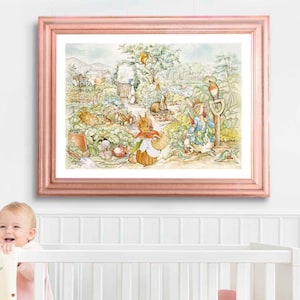 Peter Rabbit in Mr. McGregor's Garden decor instant printable digital download, pastel wall art, nursery, baby's room, Beatrix Potter prints