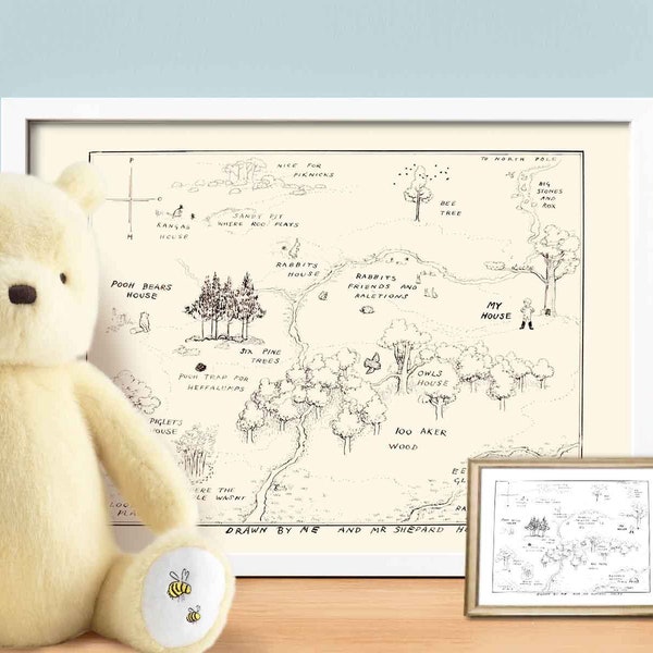 Winnie The Pooh Map, 100 Acre Wood Printable Map, Classic Pooh, One Hundred Acre Wood Print, Winnie The Pooh Nursery 100 Acre Wood Map Decor