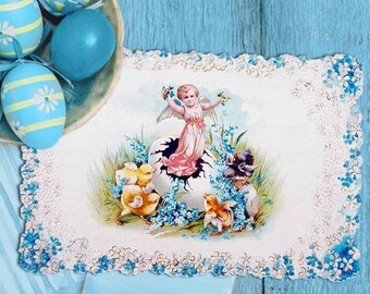 Vintage Floral Easter Postcard, Victorian Clip Art, Angel & Easter Egg, printable digital download, floral image, scrapbooking, journal, tag