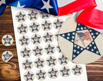 Vintage American Flag Star Clip Art Stickers, July 4th Patriotic PNG, JPEG Stars, Digital Download Instant Printable for crafts, tags party