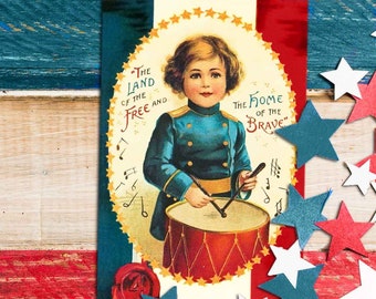 Patriotic Vintage July 4th Americana Image Download Victorian Postcard, printable digital art ephemera graphic, crafts, scrapbooking, party