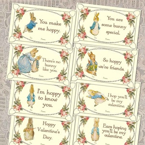 Peter Rabbit Valentines, Vintage Kids' Classroom Valentines, Carino Divertente Stampabile da Scaricare, Beatrix Potter Bunny Teacher Clip art per la scuola