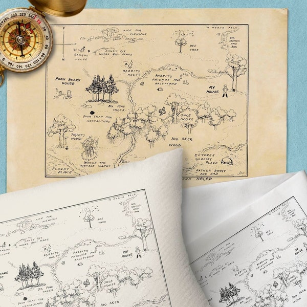 Winnie The Pooh Map, 100 Acre Wood Printable Map, Classic Pooh, One Hundred Acre Wood PNG, Winnie The Pooh Nursery 100 Acre Wood Map Decor