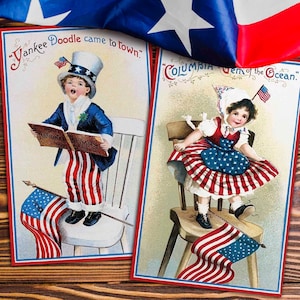 Viktorianische Kinder Bilder, Amerikanische Flagge, Americana Ephemera, Grafik, Scrapbooking