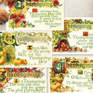 Vintage Thanksgiving Postkarten mit Gedichten, viktorianischer digitaler Download. Herbst Herbst Dekor, Collage, Scrapbooking, Junk Journals.
