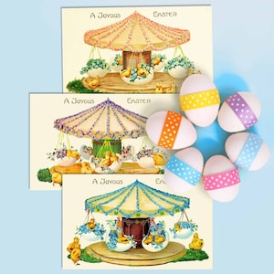 Immagini clipart stampabili di cartoline pasquali vintage con pulcini su giostre, download immediato vittoriano. Collage, scrapbooking, diario di cianfrusaglie artigianali