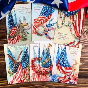 Patriotic Vintage American Flag Image July 4th, Victorian Postcards, Memorial Day crafts digital printable art ephemera graphics party decor