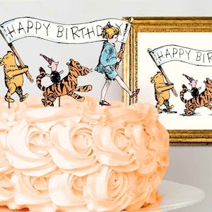 Printable Winnie the Pooh Cake Topper, Winnie the Pooh Banner Cake topper,  Winnie the Pooh Birthday Party, Winnie the Pooh Party Supplies