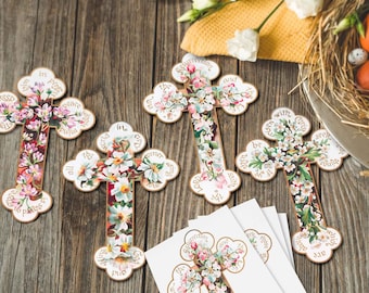 Printable Vintage Easter Cross Postcards. Floral cross clip art graphics. Victorian digital download, Bookmark, scrapbook craft junk journal