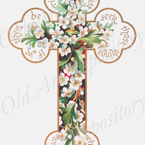 Printable Vintage Easter Cross Postcards. Floral Cross Clip Art ...