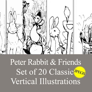 Peter Rabbit Prints Beatrix Potter decor instant printable download black & white wall art baby shower nursery baby boys room coloring pages