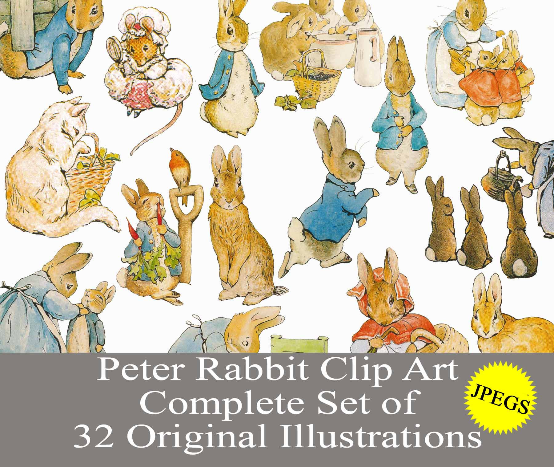 Peter Rabbit Garden Nursery Decor Beatrix Wall Art Set of 6 Prints 8.5x11  inch