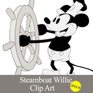 Vintage Steamboat Willie Mouse JPEG Clipart Printable Digital Download, Cartoon Character Mouse birthday party journal scrapbooking stickers