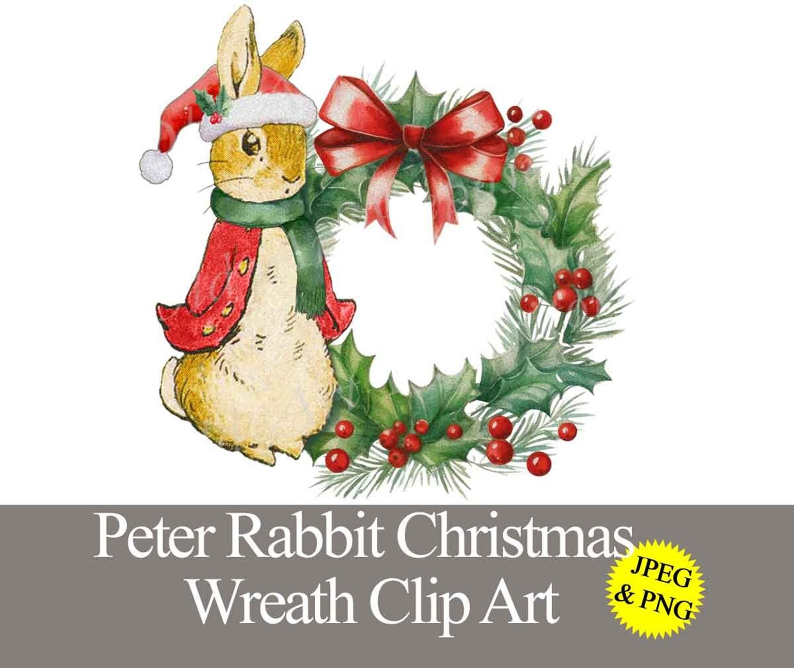 Peter Rabbit Christmas Wreath Clipart PNG & JPEG Watercolor for Xmas ...