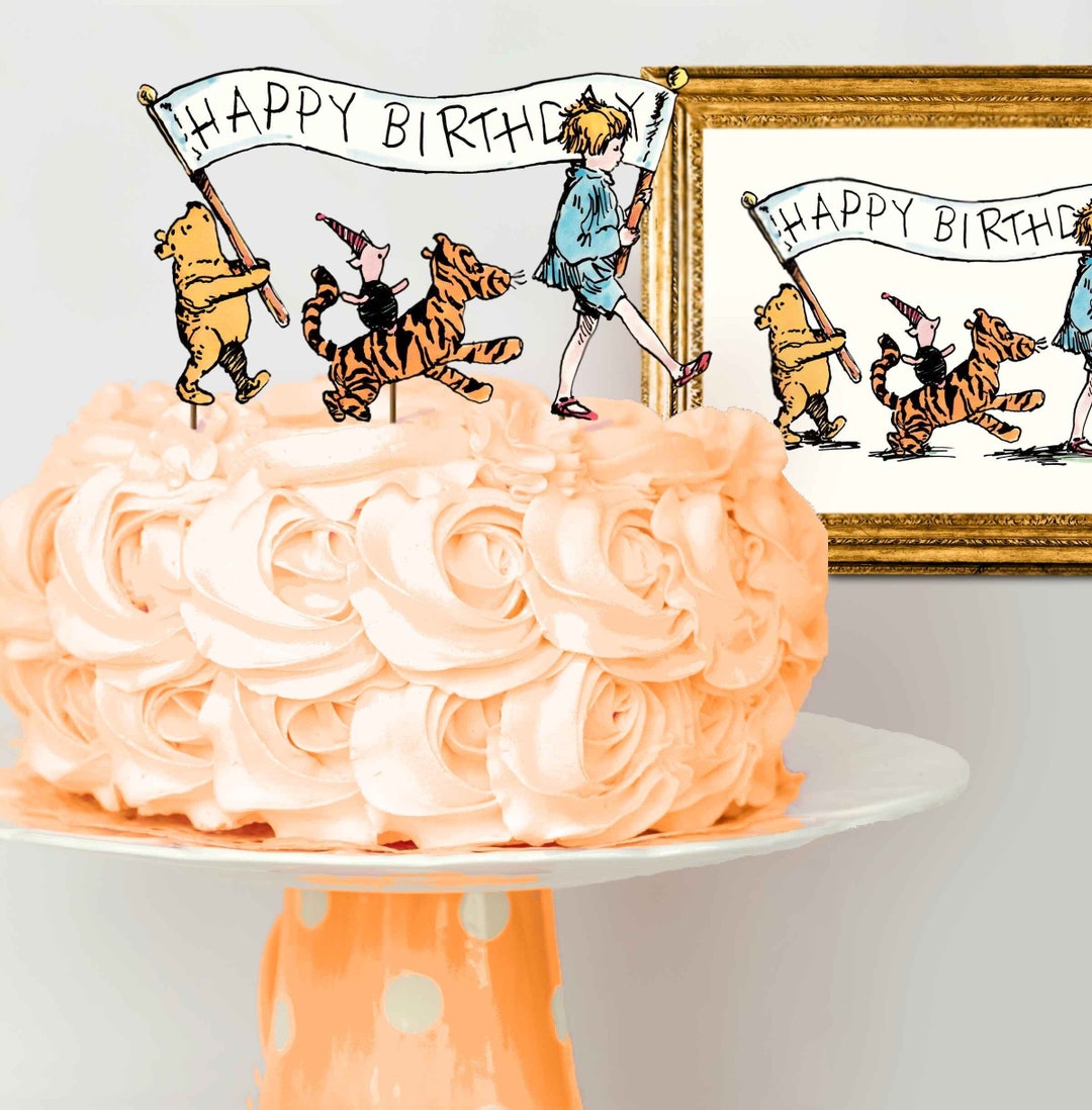Classic Winnie the Pooh Clip Art, Wall Decor Banner Graphic, Happy
