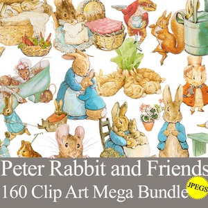 Peter Rabbit JPEG Clipart Mega Bundle for baby shower, birthday party, nursery decor, digital printable, stickers, junk journal, scrapbook