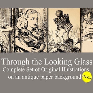 Vintage Alice in Wonderland Printable Book Pages Through the Looking Glass Vintage Alice Junk Journal Digital Download, scrapbooking, tag