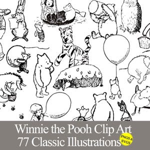 Classic Winnie the Pooh PNG & SVG clip art graphics for baby shower, birthday party, coloring pages, sublimation Digital download printables
