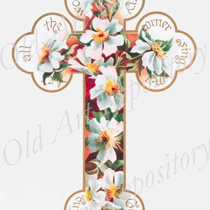 Printable Vintage Easter Cross Postcards. Floral Cross Clip Art ...