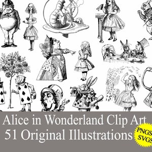Alice in Wonderland SVG & PNG clip art graphics for sublimation, digital download printable. Birthday party crafts stickers transfers decals