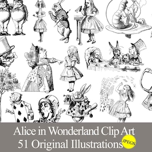 Alice in Wonderland clip art original digital download printables. Birthday party, cupcake toppers, crafts, stickers iron-on transfers